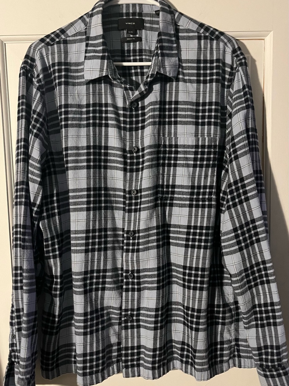 Vince Light Blue And Black Plaid Flannel Button-Down Shirt Men’s XL